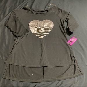 Material Girl Active Black with Silver Heart Strappy Back Top in L NWT